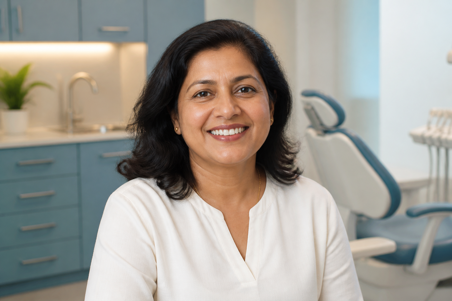 A confident patient smiling after dental implant care